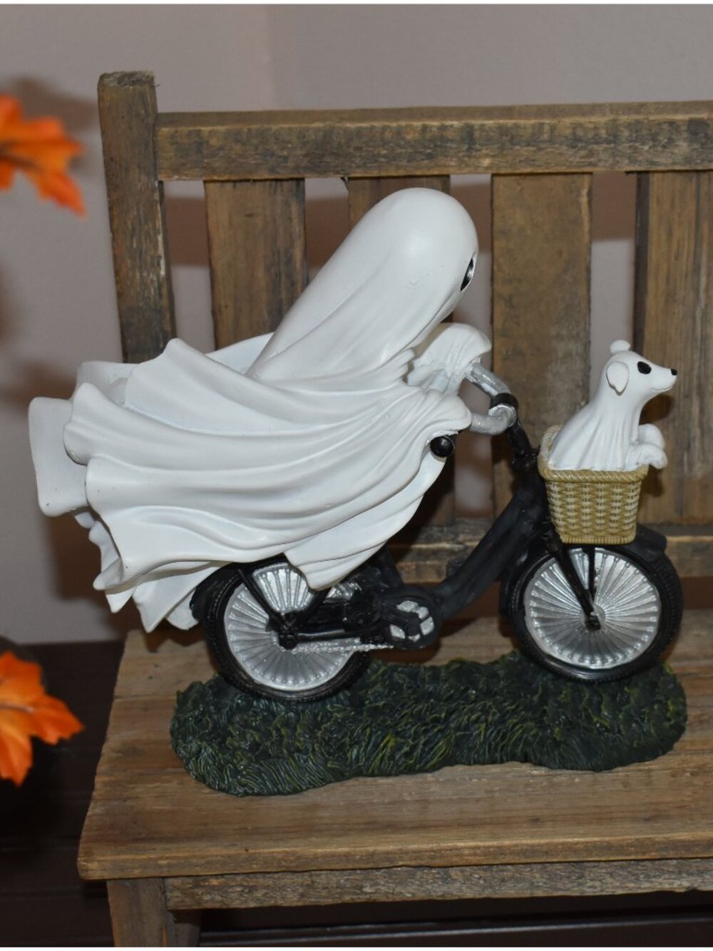 Whimsical Sheet Ghost Riding Bike Dog Fall Halloween Decor
